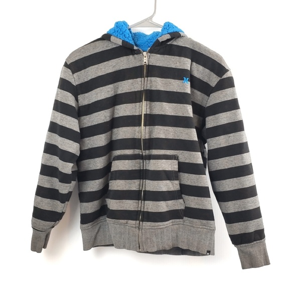 NWT HURLEY Boys L Boys Navy Blue Fleece Lined LOGO Hoodie School Jacket
